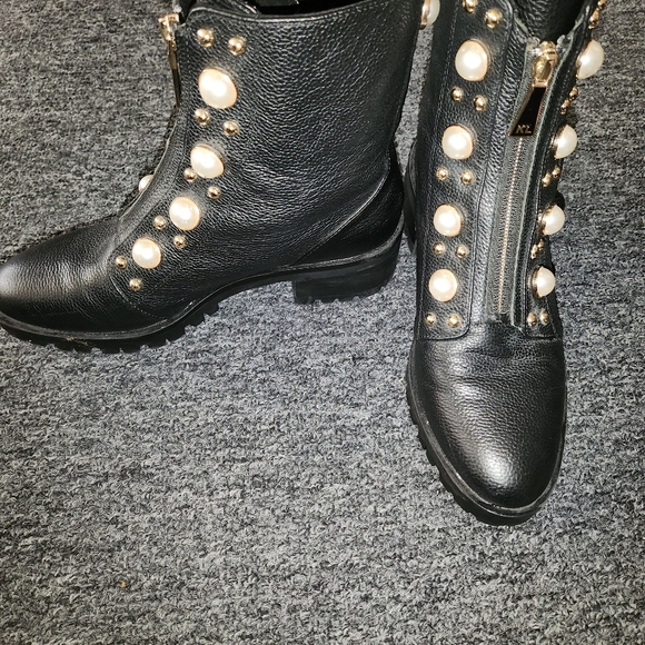 Karl Lagerfeld Black Pearl Studded Combat Boots - Picture 4 of 7